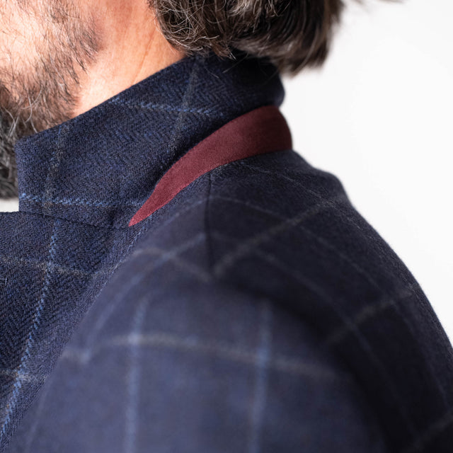 Veste "Riga" Bleu Marine à Carreaux Grise et Ciel Bottoli