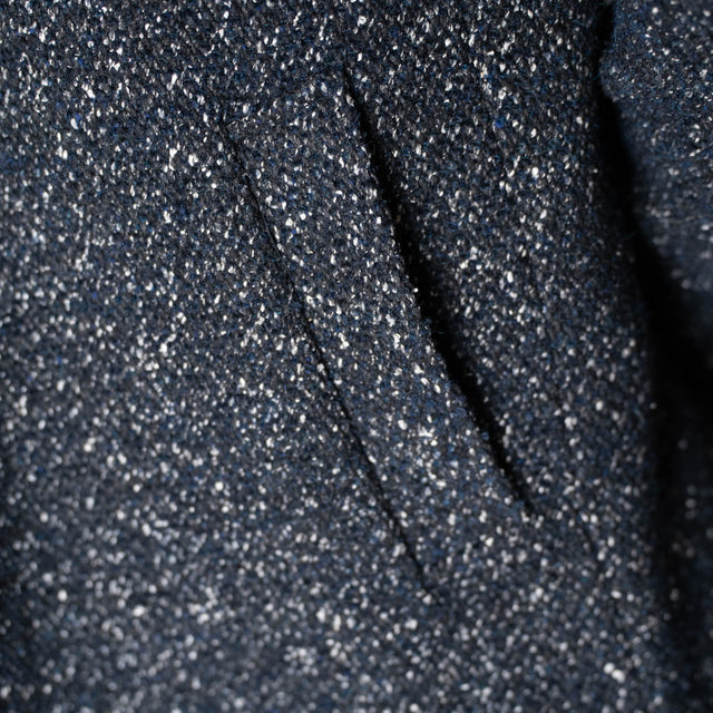 Manteau "Raspail" Bleu Marine en Tweed Chiné Bleu Fort et Blanc avec Plastron intérieur amovible