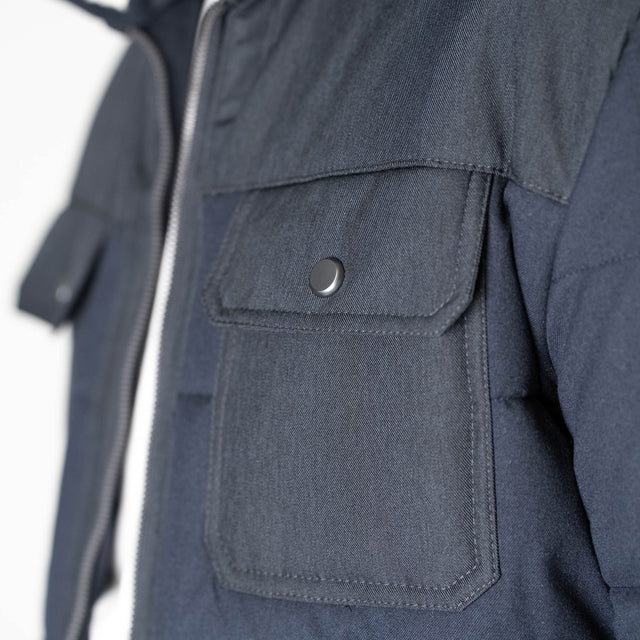Blouson Technique "Verbier" Bleu Marine Matelassé avec Col Fourrure Amovible