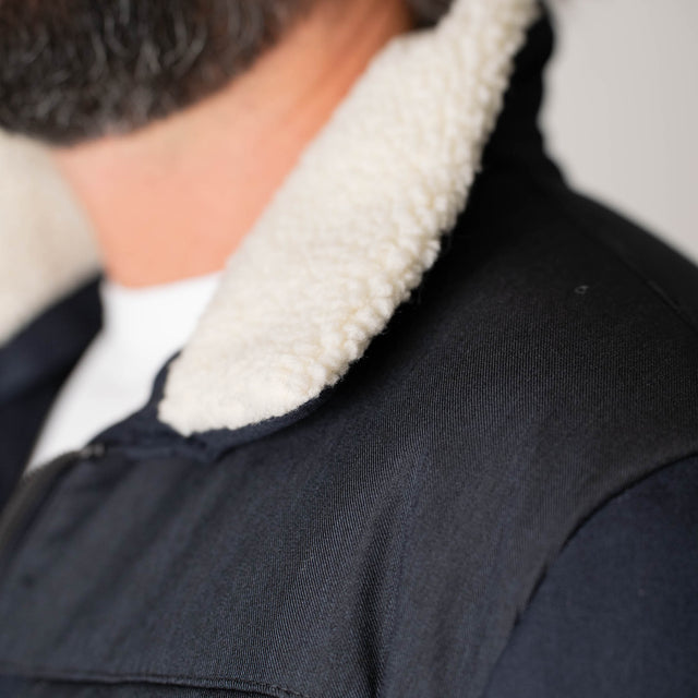 Blouson Technique "Verbier" Bleu Marine Matelassé avec Col Fourrure Amovible