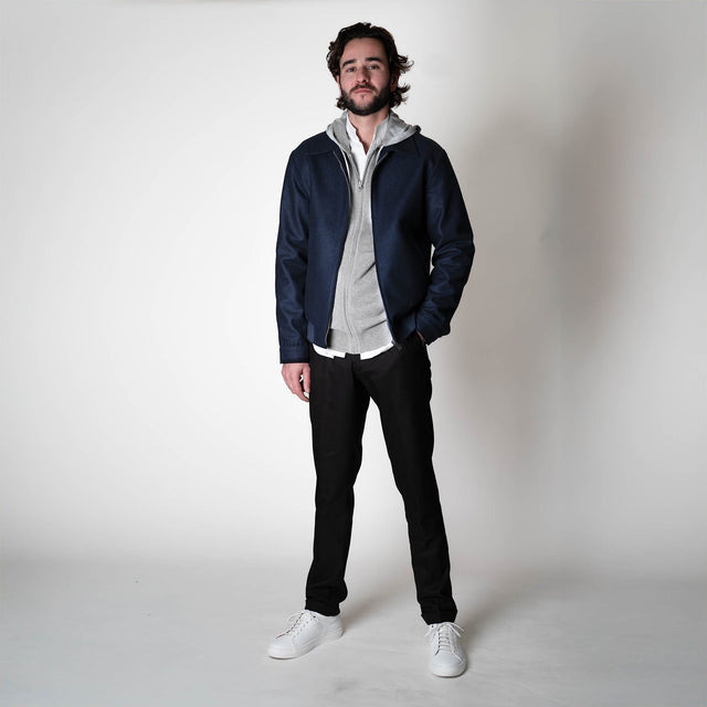 Blouson Teddy "Jimmy" Bleu Marine Col Chemise à Bords Côtes