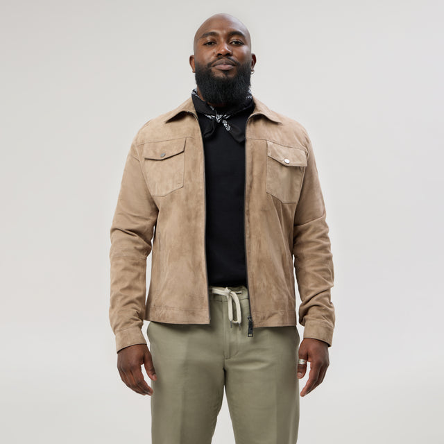 Blouson "Cala Rossa" en Chamois Taupe Col Chemise