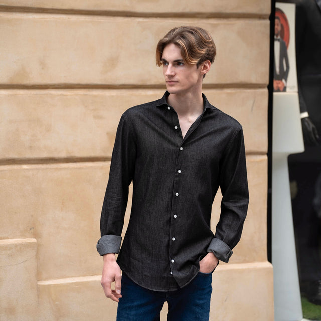 Chemise Col "Cutaway" en Jean's Noir