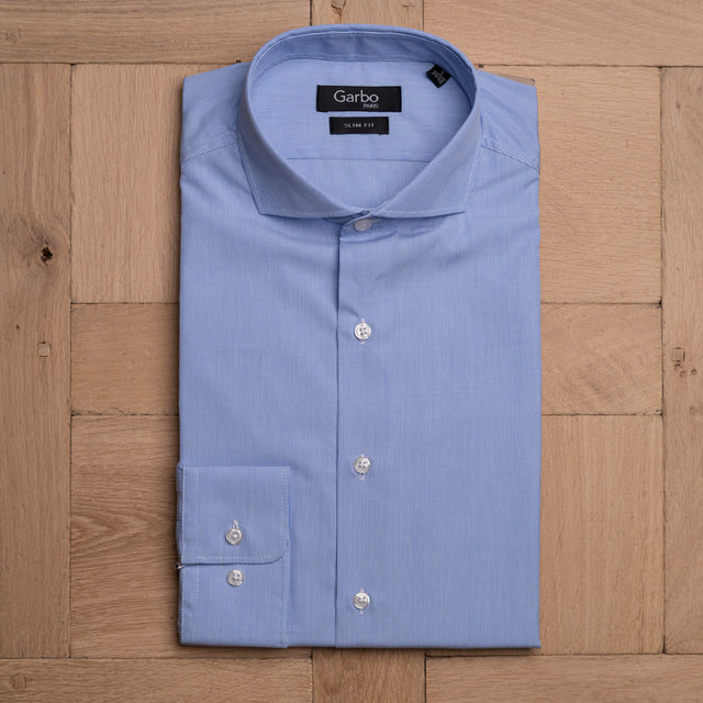 Chemise Col "Cutaway" à Fine Rayures Bleu Marine