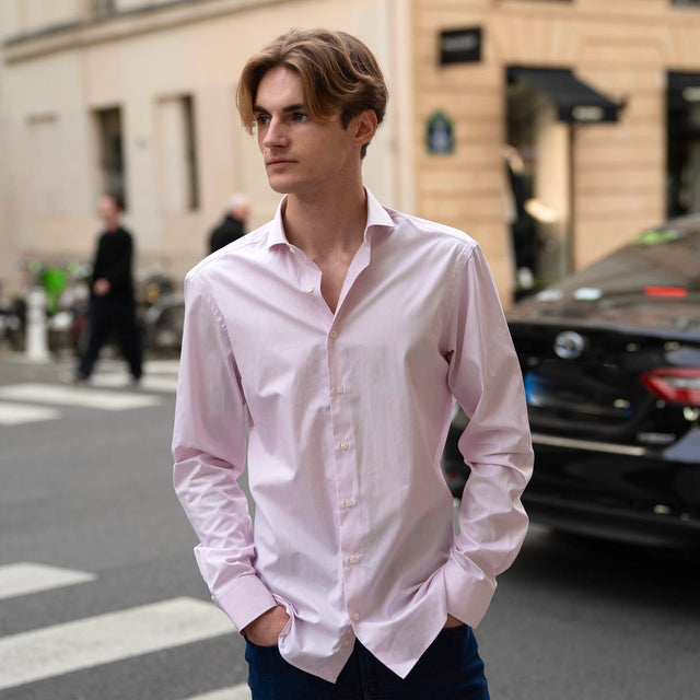 Chemise Col "Cutaway" à Fine Rayures Bordeaux A