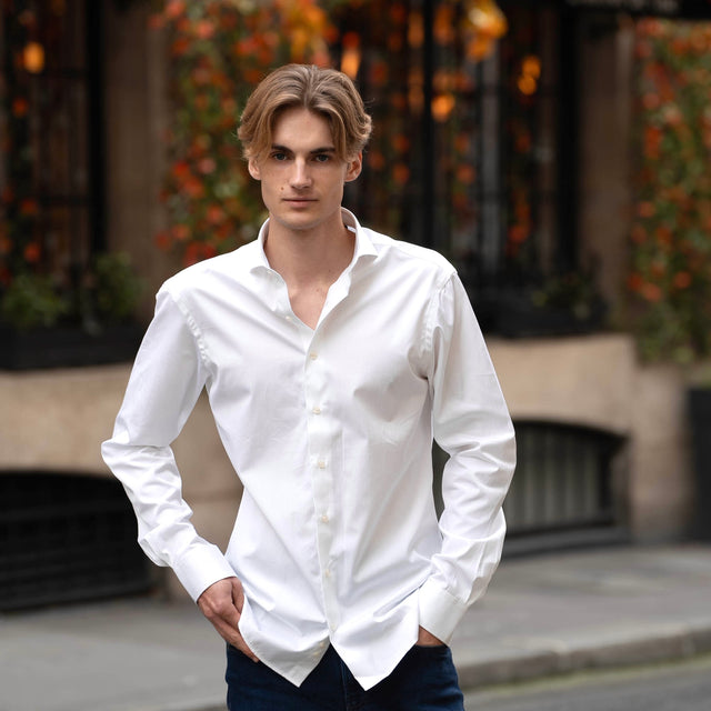 Chemise Col "Cutaway" en Popeline Blanche