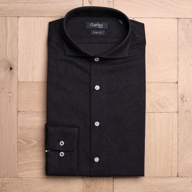 Chemise Col "Cutaway" en Flanelle à Chevrons Anthracite/Bronze Foncé