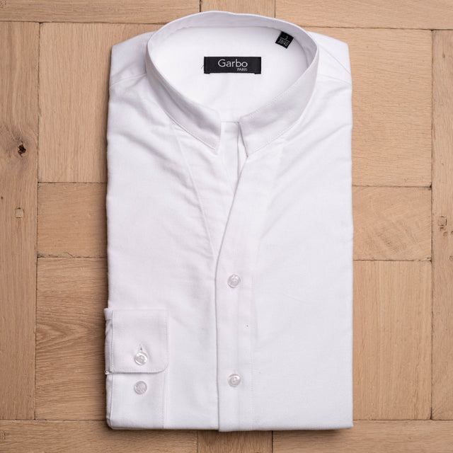 Chemise Col "Monte-Carlo" Blanche en Flanelle de Coton