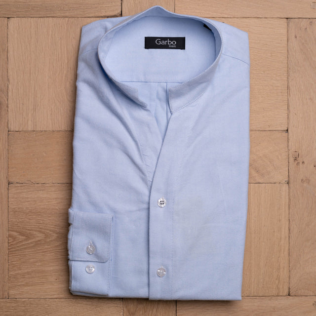 Chemise Col "Monte-Carlo" Bleu Ciel en Flanelle de Coton