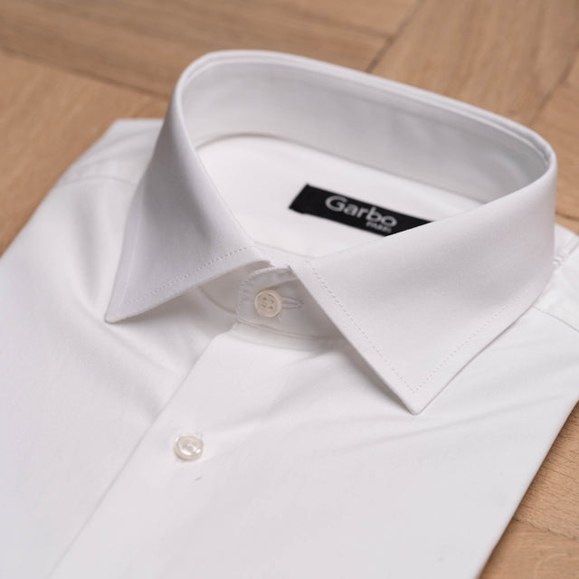 Chemise Col "Italien" en Popeline Blanche Poignets Mousquetaire