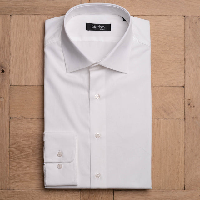 Chemise Col "Italien" en Popeline Blanche