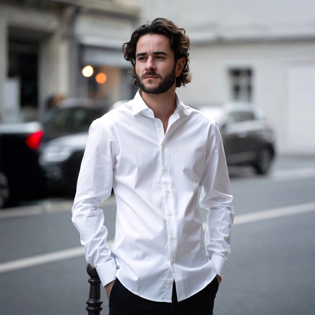 Chemise Col "Italien" en Popeline Blanche