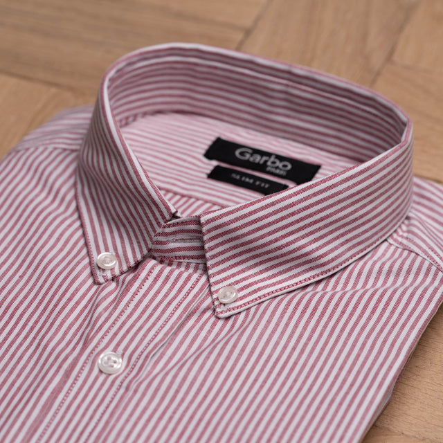 Chemise Col "Soho" en Oxford à Rayures Bordeaux