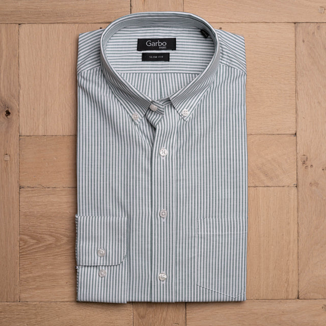 Chemise Col "Soho" en Oxford à Rayures Kaki