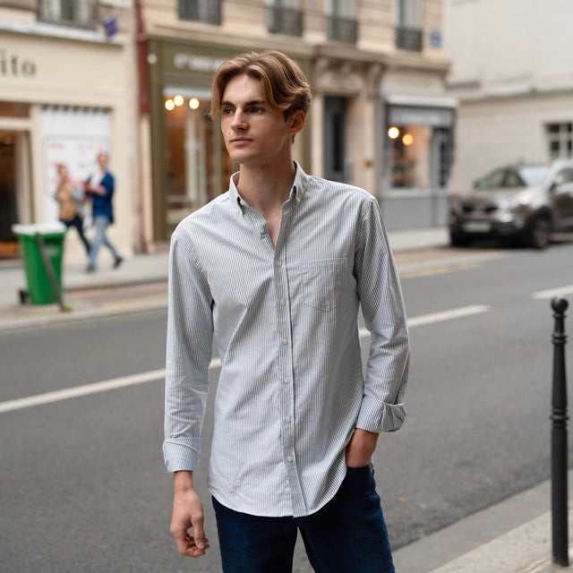 Chemise Col "Soho" en Oxford à Rayures Kaki