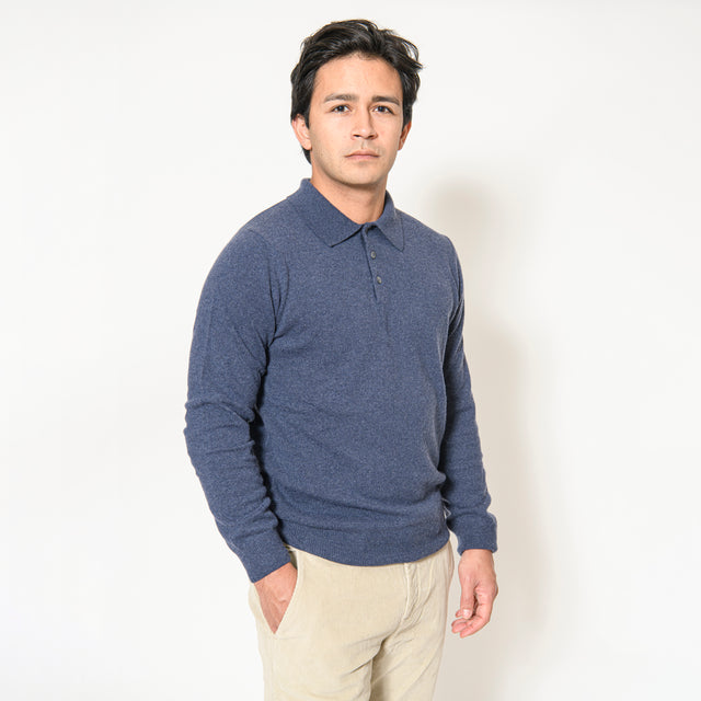 Pull Col Polo "Biella" Boutonnés Bleu