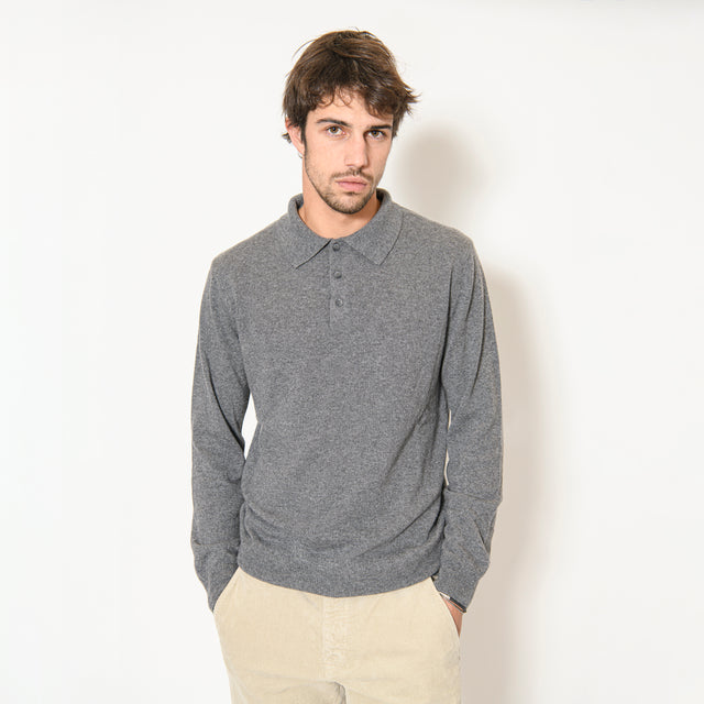 Pull Col Polo "Biella" Boutonnés Gris