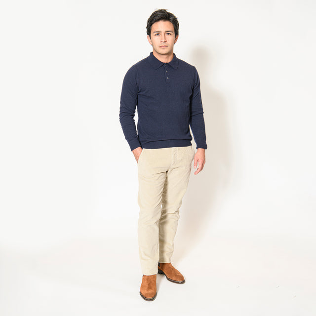 Pull Col Polo "Biella" Boutonnés Bleu Marine
