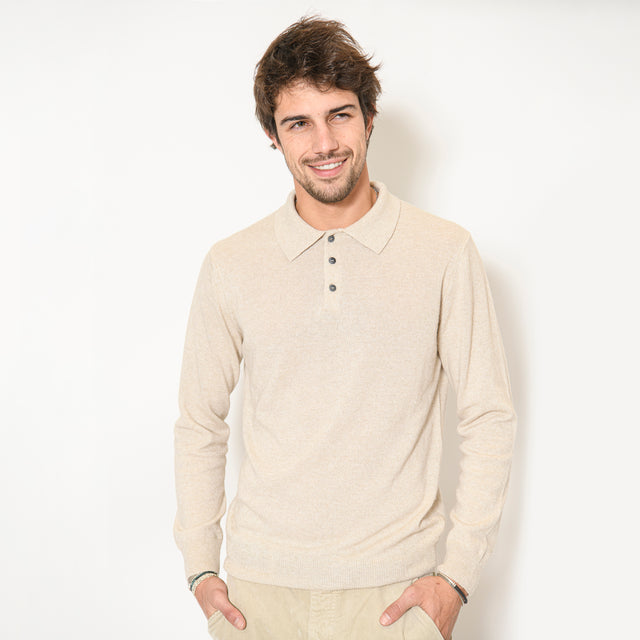 Pull Col Polo "Biella" Boutonnés Beige