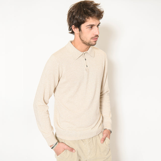 Pull Col Polo "Biella" Boutonnés Beige