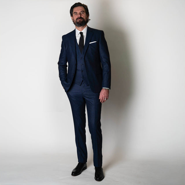 Costume "Luther" en Flanelle Tramé Ton sur Ton Bleu Marine Vitale Barberis Canonico