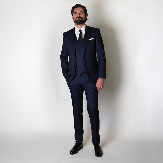 Costume "Corleone" en Flanelle Bleu Marine à Très Fines rayures Craie Vitale Barberis Canonico