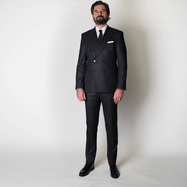 Costume Croisé "Corleone" en Flanelle Grise à Très Fines rayures Craie Vitale Barberis Canonico