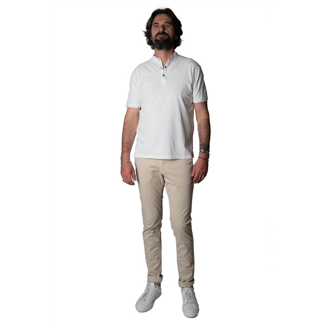 Polo "Côte d'Azur" Blanc Piqué à Pressions avec Col Tunisien