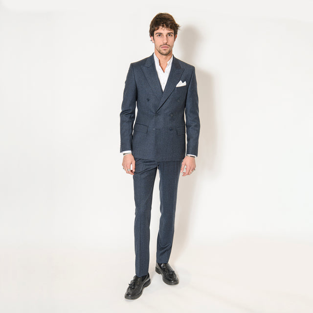 Costume Croisé "Florence" en Flanelle Bleu Marine Reda