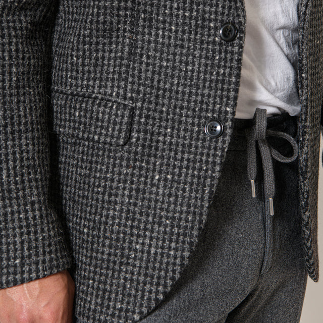 Veste "Dino" en Laine à Pied de Poule Grise et Noir