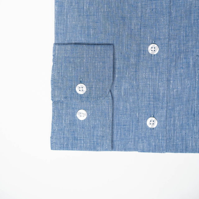 CHEMISE COL MAO BLEU FONCÉ EN LIN & COTON