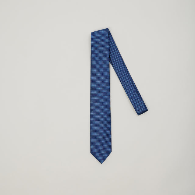 Cravate en Soie Bleu Marine Micro Rectangle Bleu Ciel