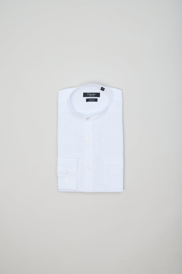 Chemise Col "Mao" Blanche en Lin et Coton