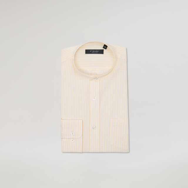 Chemise Col Mao en Seersucker à Rayures Jaune