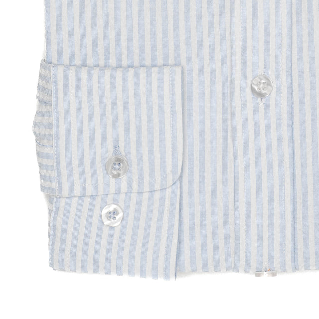 Chemise Col Mao en Seersucker à Rayures Ciel
