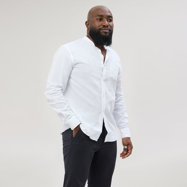 Chemise Col "Mao" Blanche en Lin et Coton