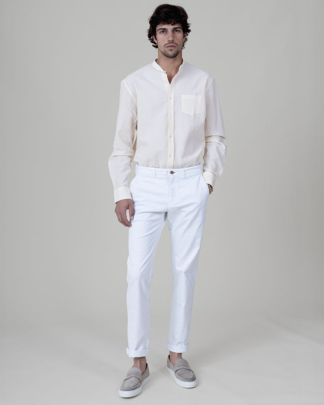 CHEMISE COL MAO EN SEERSUCKER À RAYURES JAUNE