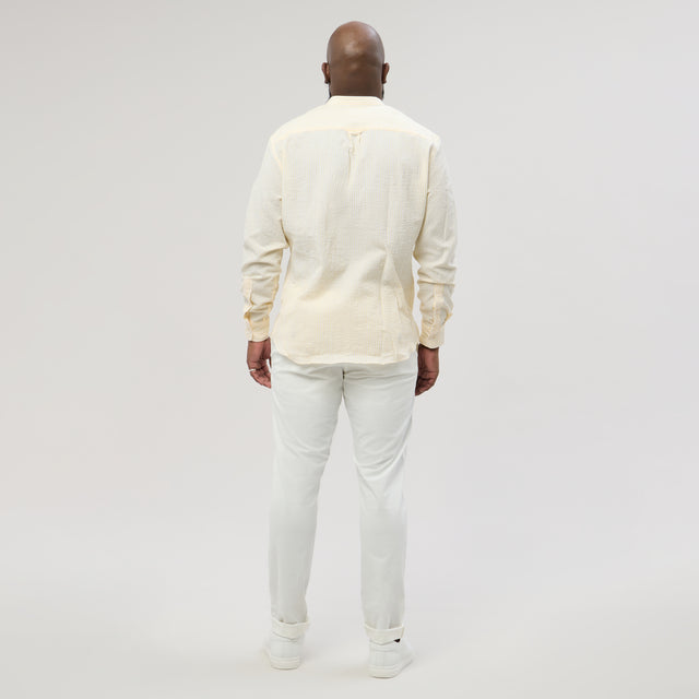 Chemise Col Mao en Seersucker à Rayures Jaune