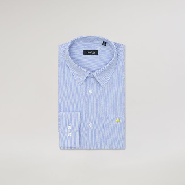 Chemise "Corfou" en Seersucker Rayé Ciel