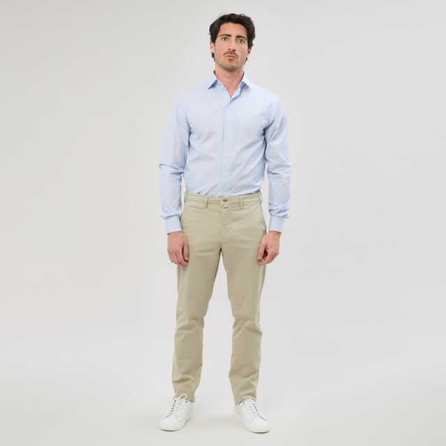 Chemise Col "Italien" à Rayures Baton Bleu Lumineux