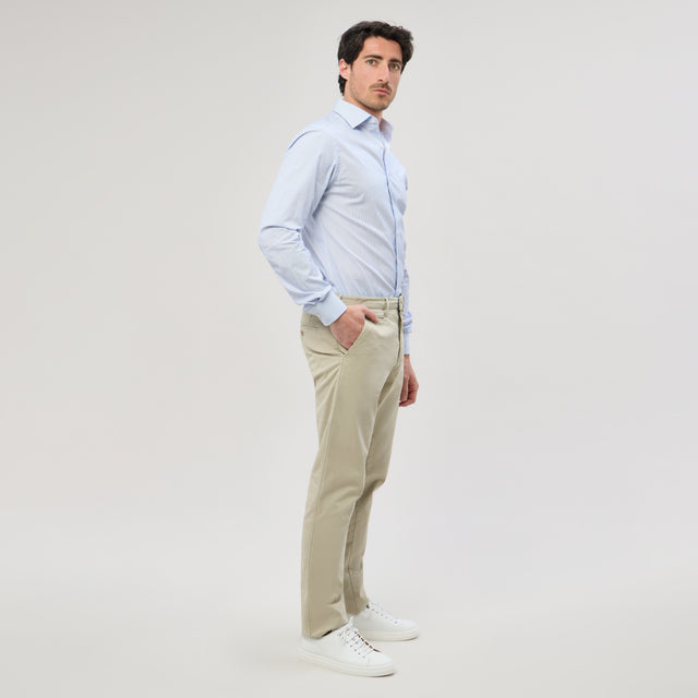 Chemise Col "Italien" à Rayures Baton Bleu Lumineux