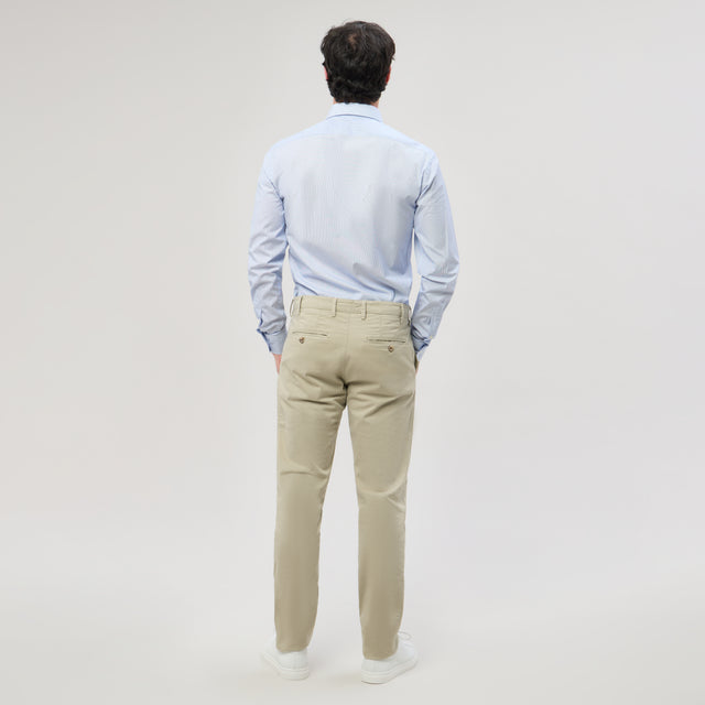 Chemise Col "Italien" à Rayures Baton Bleu Lumineux