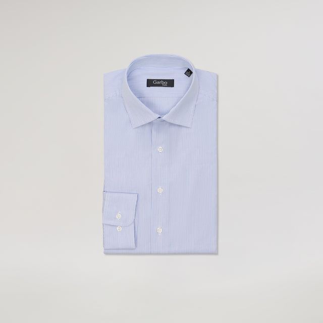 Chemise Col "Italien" à Rayures Baton Bleu Lumineux