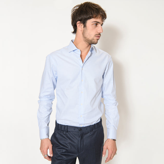 Chemise Col "Italien" à Rayures Oxford Leger Bleu Ciel
