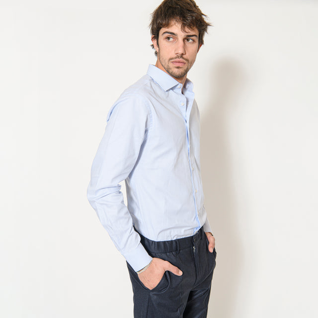 Chemise Col "Italien" à Rayures Oxford Leger Bleu Ciel