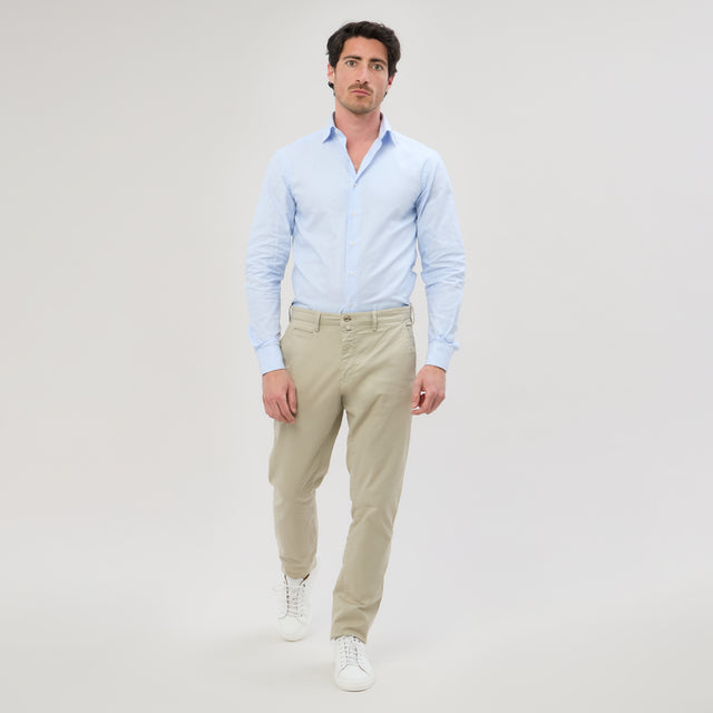 Chemise Col "Italien" à Rayures Oxford Leger Bleu Ciel