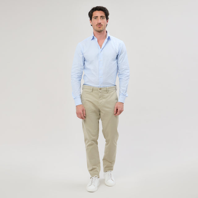 Chemise Col "Italien" à Rayures Oxford Leger Bleu Ciel