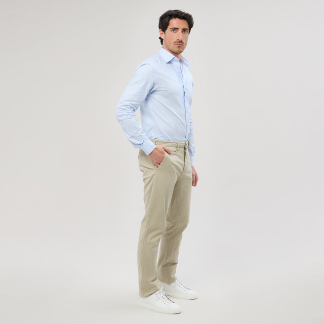 Chemise Col "Italien" à Rayures Oxford Leger Bleu Ciel