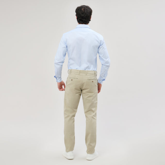 Chemise Col "Italien" à Rayures Oxford Leger Bleu Ciel