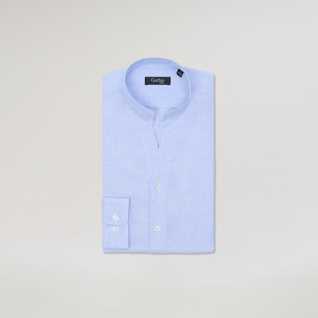 Chemise Col "Monte-Carlo" en Lin et Coton Bleu Ciel